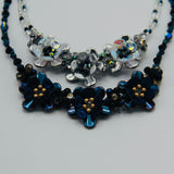 Andrea Grand Necklace Triple Flower in Shiny Navy Blue