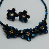 Andrea Grand Necklace Triple Flower in Shiny Navy Blue