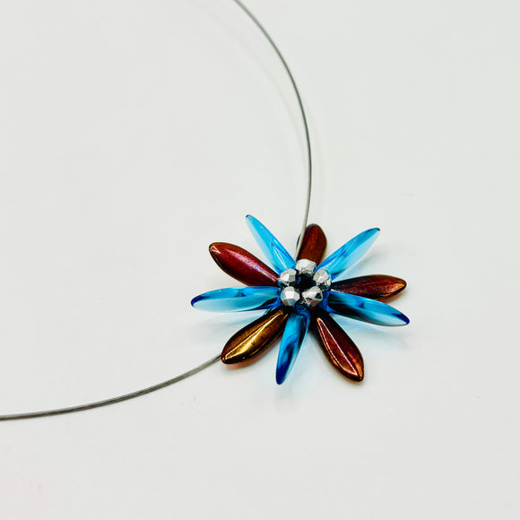 Elizabeth Necklace in Copper and Blue with Silver Center