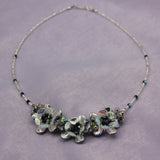 Andrea Grand Necklace Triple Flower in Shiny Silver with Dark Centers