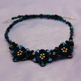 Andrea Grand Necklace Triple Flower in Shiny Navy Blue