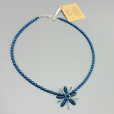 Elizabeth Beaded Necklace with Matte Blue Flower and Pearls