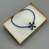 Elizabeth Beaded Necklace with Matte Blue Flower and Pearls