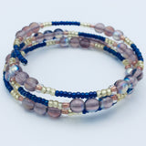 Shelalee Whitney Bracelet in Navy Blue Purple Gold Czech Glass Beads