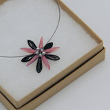 Elizabeth Necklace in Pink and Black with Gold Stone Effect