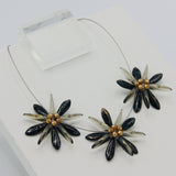 Shelalee Anna Necklace Black Gold Accents Czech Glass Beads Sterling Silver