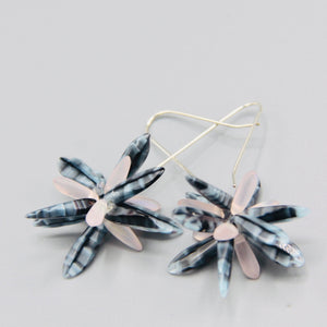 Natalie Earrings in Black and Blue Marble with Matte Pink